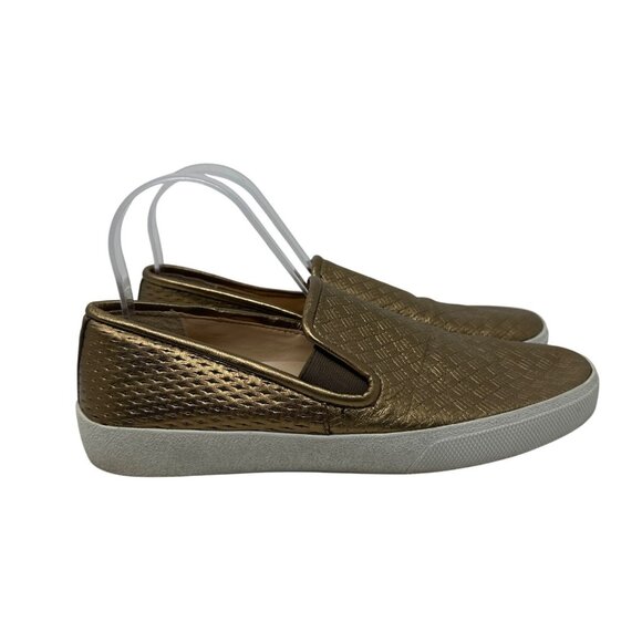 VINCE CAMUTO Cariana Sneaker Bronze Emboss Weave Leather Slip On Women's Size 9M - Picture 1 of 11